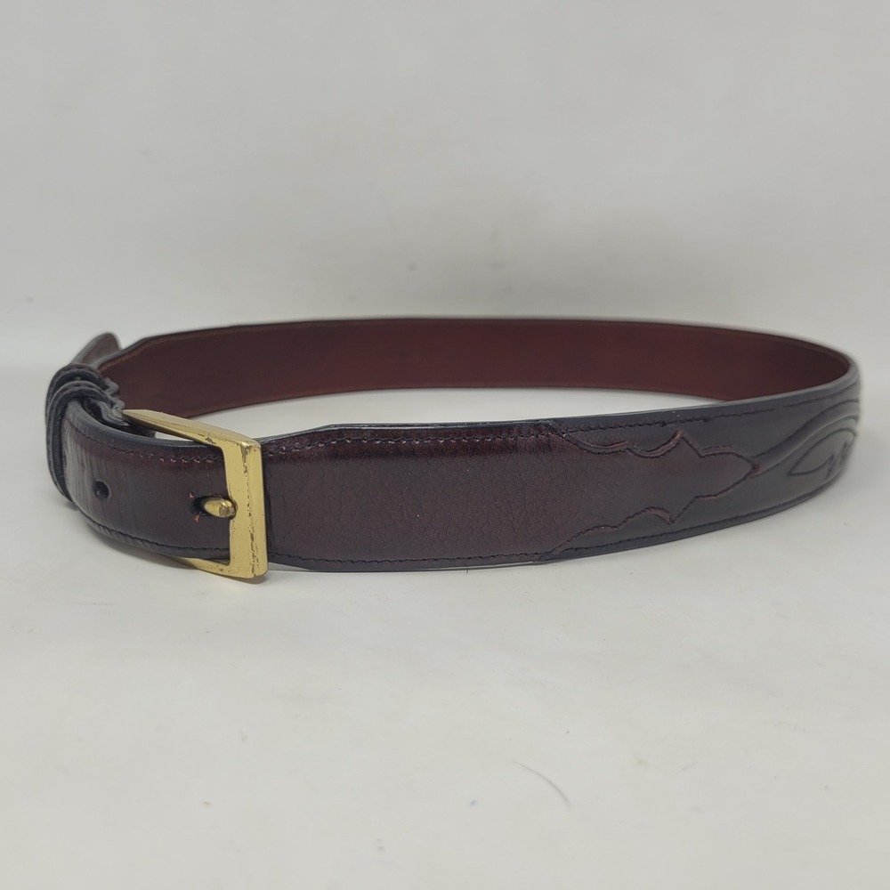 Lucchese Belt 30 Black Cherry Leather Western Cowboy Hobby Stitching Brass USA